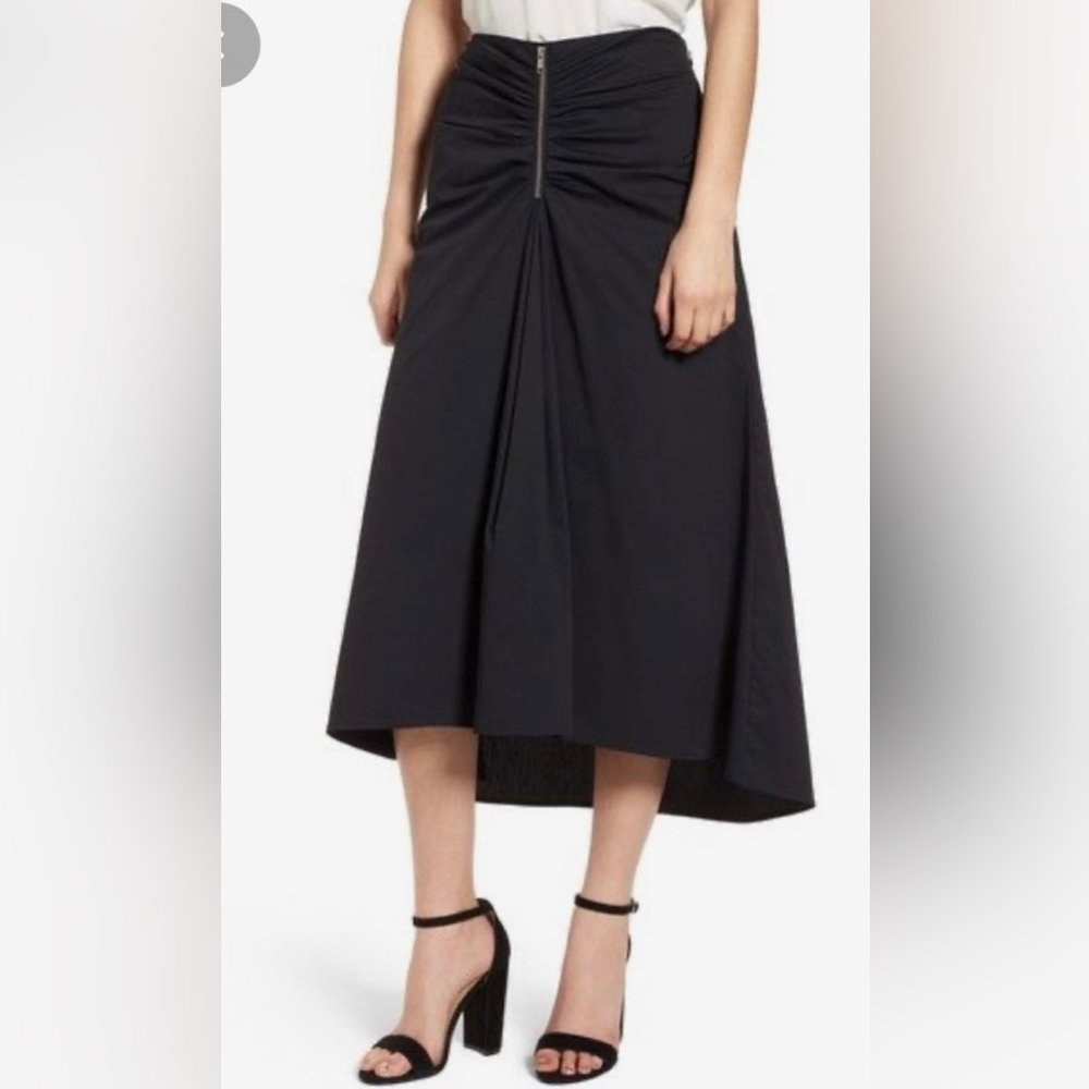 Trouve Black Ruched Front Midi Skirt Medium